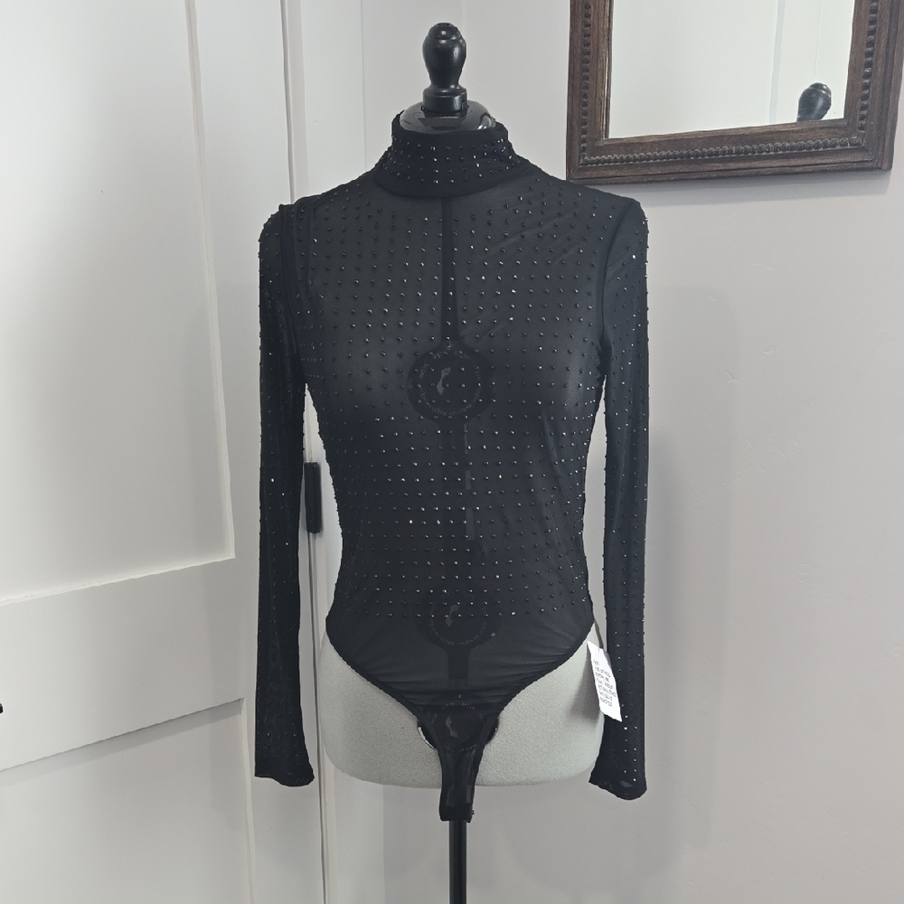 ASOS Black Sheer Bodysuit with Studs